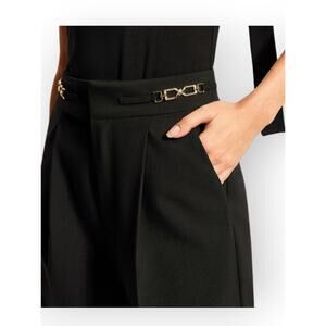 Commense Pleated Wide Leg Pants Gold Chain Black Trousers XL 12 Minimalist Chic